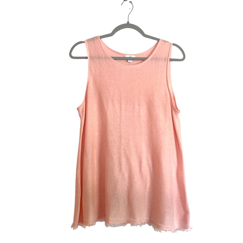 J.Jill Linen Blend Sleeveless Tunic Tank Top Sz Small Petal Pink Fringe Coastal